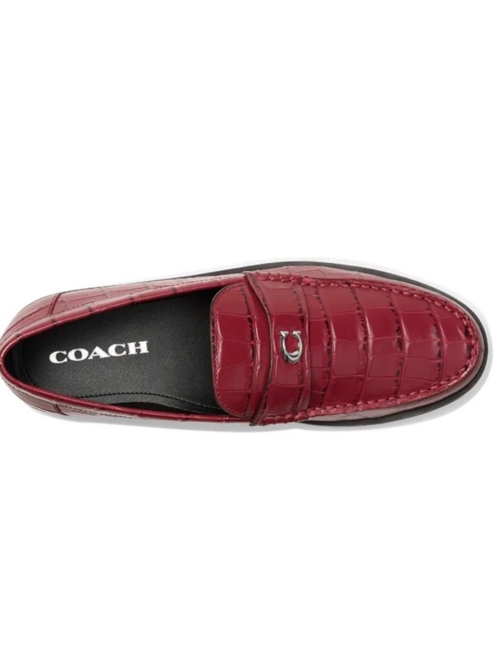 Coach Jocelyn Dark Ruby Croc-Embossed Leather Penny Loafers